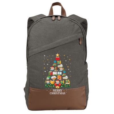 Christmas Books Tree Design Books Xmas Meaningful Gift Cotton Canvas Backpack