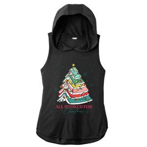 Christmas Book Tree Retro All Booked For Christmas Ladies PosiCharge Tri-Blend Wicking Draft Hoodie Tank