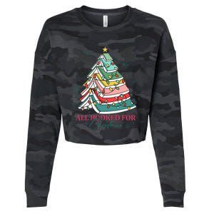 Christmas Book Tree Retro All Booked For Christmas Cropped Pullover Crew