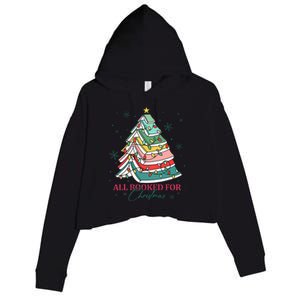 Christmas Book Tree Retro All Booked For Christmas Crop Fleece Hoodie