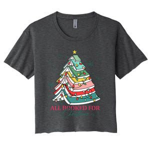 Christmas Book Tree Retro All Booked For Christmas Women's Crop Top Tee