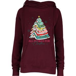 Christmas Book Tree Retro All Booked For Christmas Womens Funnel Neck Pullover Hood