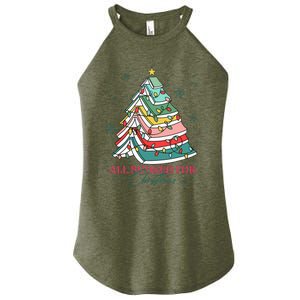 Christmas Book Tree Retro All Booked For Christmas Women's Perfect Tri Rocker Tank