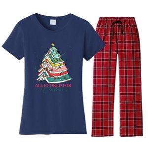 Christmas Book Tree Retro All Booked For Christmas Women's Flannel Pajama Set