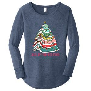 Christmas Book Tree Retro All Booked For Christmas Women's Perfect Tri Tunic Long Sleeve Shirt