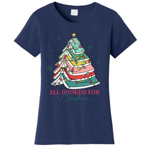 Christmas Book Tree Retro All Booked For Christmas Women's T-Shirt