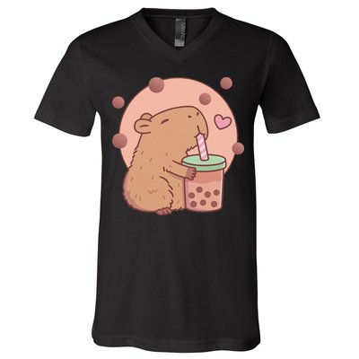 Capybara Bubble Tea Capyboba Boba Milk Tea Lovely Animal V-Neck T-Shirt