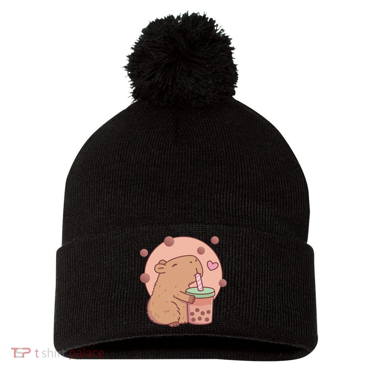 Capybara Bubble Tea Capyboba Boba Milk Tea Lovely Animal Pom Pom 12in Knit Beanie