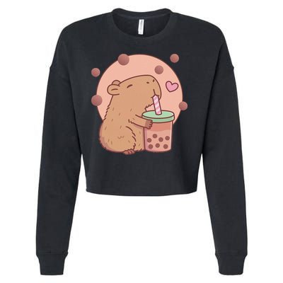 Capybara Bubble Tea Capyboba Boba Milk Tea Lovely Animal Cropped Pullover Crew