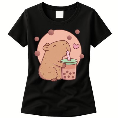 Capybara Bubble Tea Capyboba Boba Milk Tea Lovely Animal Womens T-Shirt