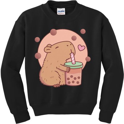 Capybara Bubble Tea Capyboba Boba Milk Tea Lovely Animal Kids Sweatshirt