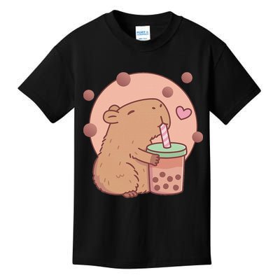 Capybara Bubble Tea Capyboba Boba Milk Tea Lovely Animal Kids T-Shirt