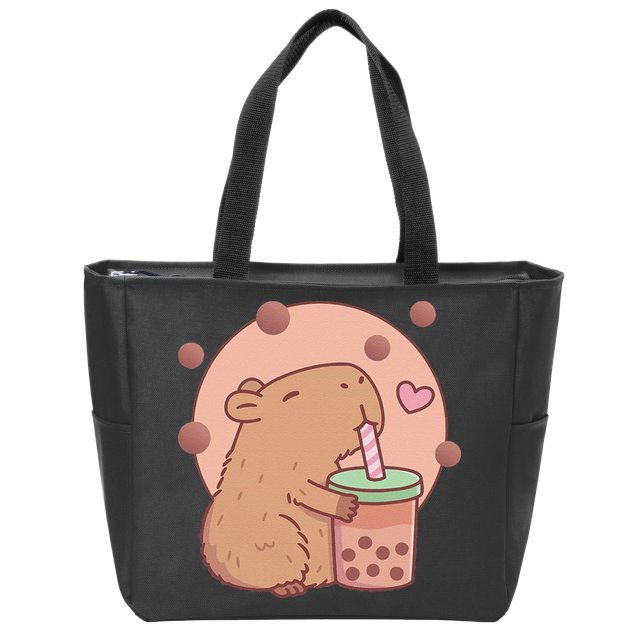 Capybara Bubble Tea Capyboba Boba Milk Tea Lovely Animal Zip Tote Bag