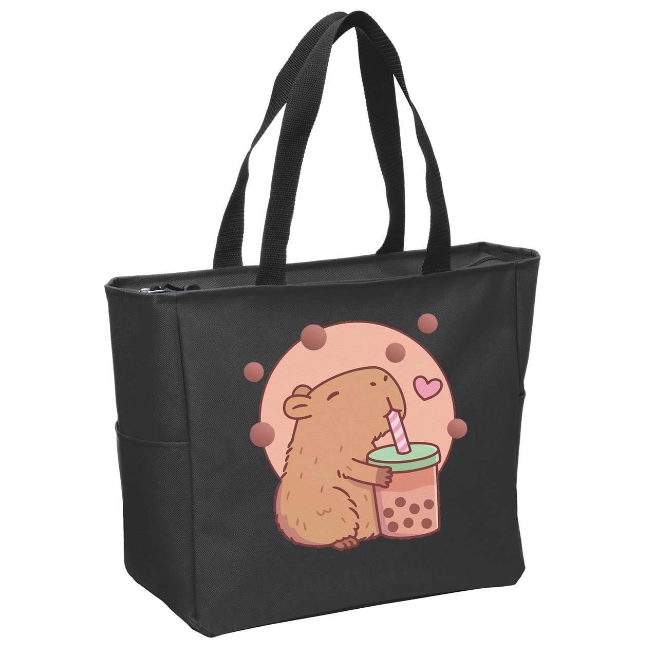 Capybara Bubble Tea Capyboba Boba Milk Tea Lovely Animal Zip Tote Bag