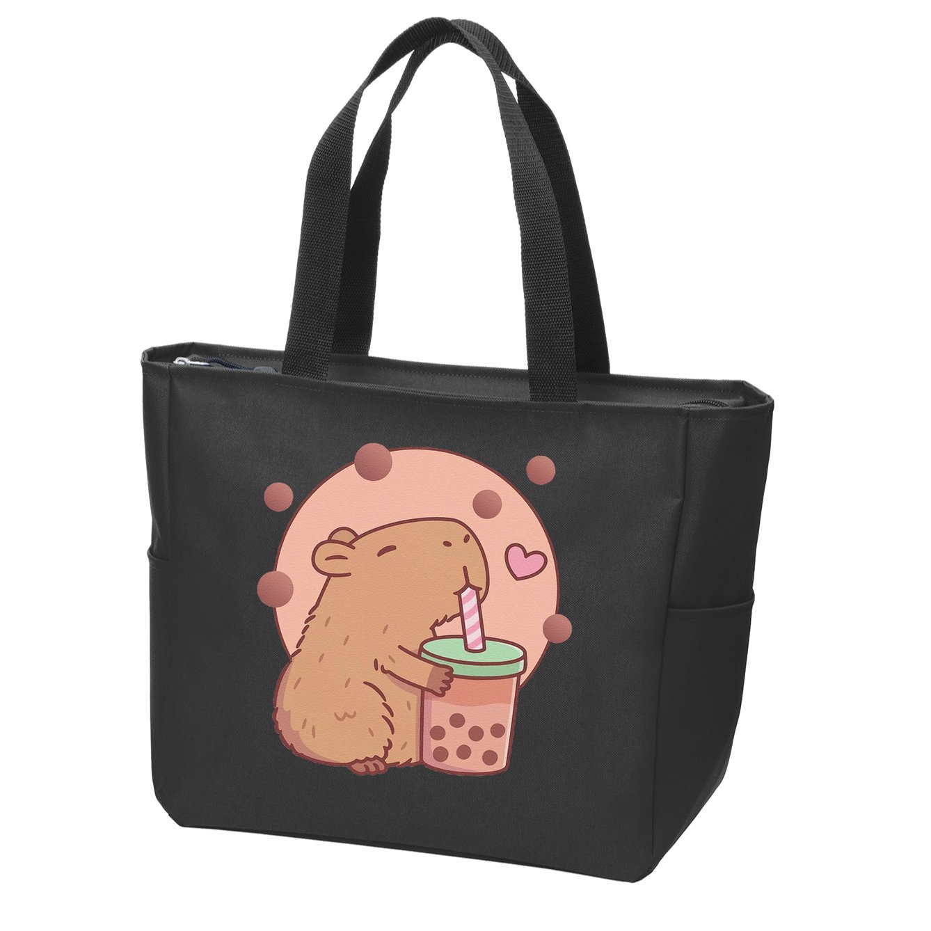 Capybara Bubble Tea Capyboba Boba Milk Tea Lovely Animal Zip Tote Bag