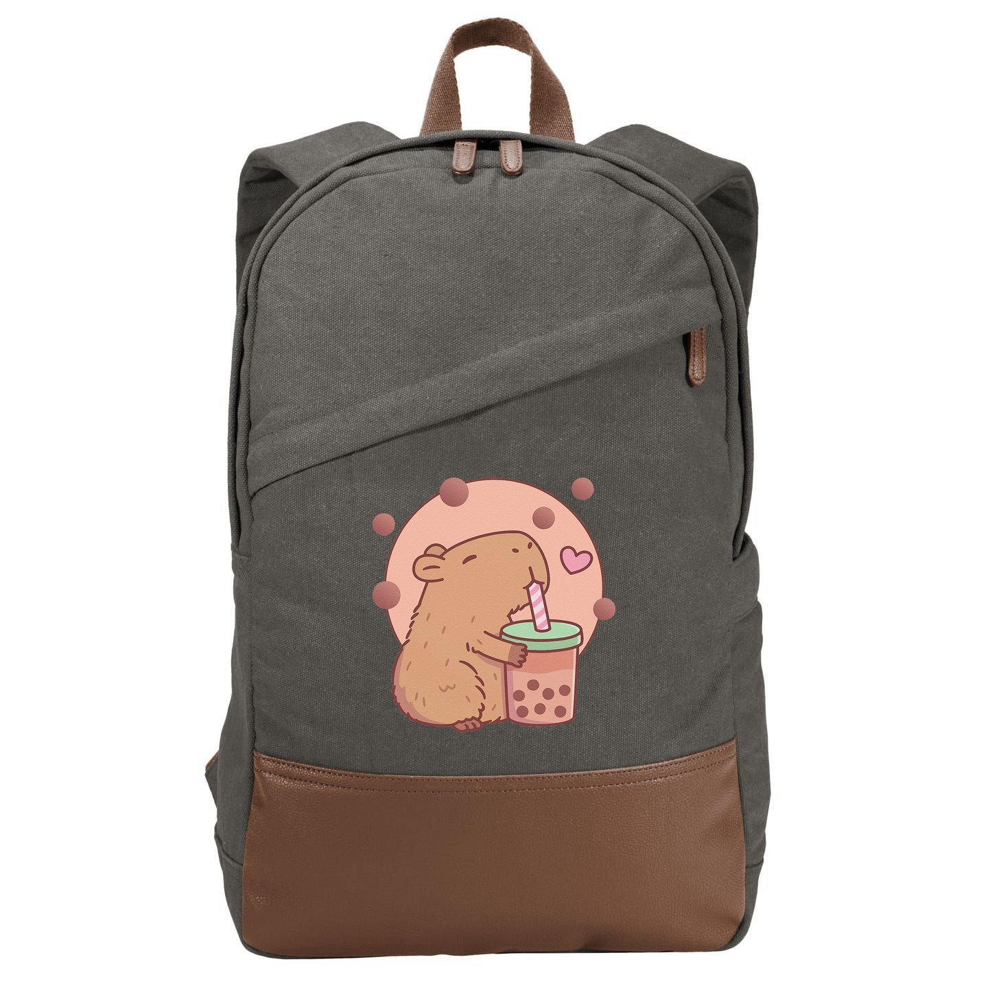 Capybara Bubble Tea Capyboba Boba Milk Tea Lovely Animal Cotton Canvas Backpack