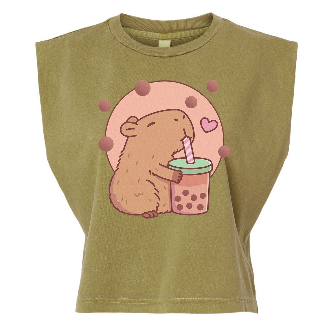 Capybara Bubble Tea Capyboba Boba Milk Tea Lovely Animal Garment-Dyed Women's Muscle Tee