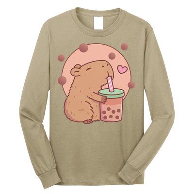 Capybara Bubble Tea Capyboba Boba Milk Tea Lovely Animal Long Sleeve Shirt