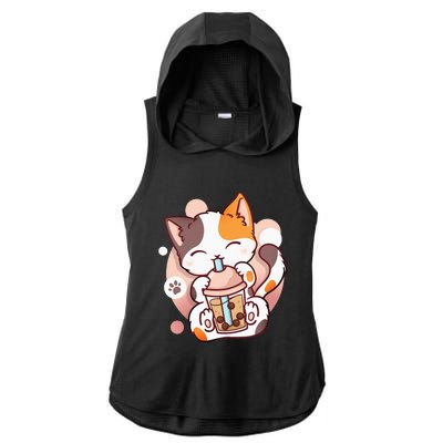 Cat Boba Tea Bubble Tea Anime Kawaii Neko Ladies PosiCharge Tri-Blend Wicking Draft Hoodie Tank