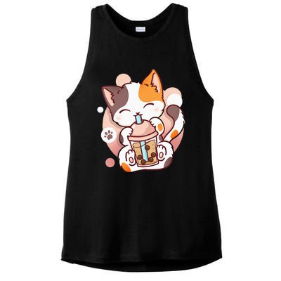 Cat Boba Tea Bubble Tea Anime Kawaii Neko Ladies PosiCharge Tri-Blend Wicking Tank