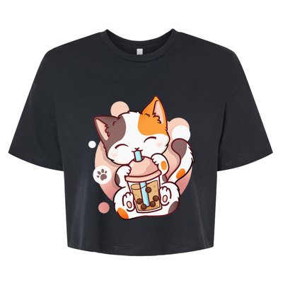 Cat Boba Tea Bubble Tea Anime Kawaii Neko Bella+Canvas Jersey Crop Tee