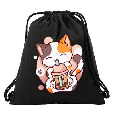 Cat Boba Tea Bubble Tea Anime Kawaii Neko Drawstring Bag