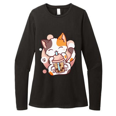 Cat Boba Tea Bubble Tea Anime Kawaii Neko Womens CVC Long Sleeve Shirt