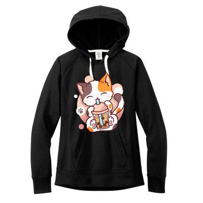 Cat Boba Tea Bubble Tea Anime Kawaii Neko Women's Fleece Hoodie