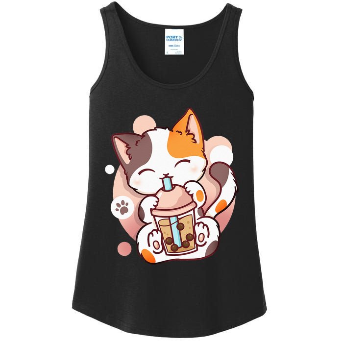 Cat Boba Tea Bubble Tea Anime Kawaii Neko Ladies Essential Tank