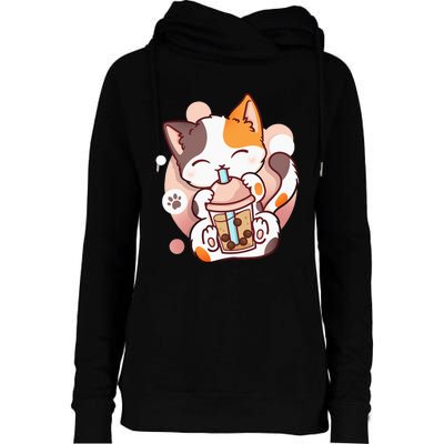 Cat Boba Tea Bubble Tea Anime Kawaii Neko Womens Funnel Neck Pullover Hood