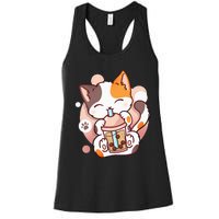 Cat Boba Tea Bubble Tea Anime Kawaii Neko Women's Racerback Tank