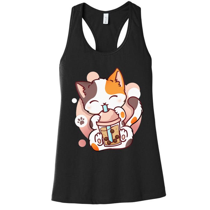 Cat Boba Tea Bubble Tea Anime Kawaii Neko Women's Racerback Tank