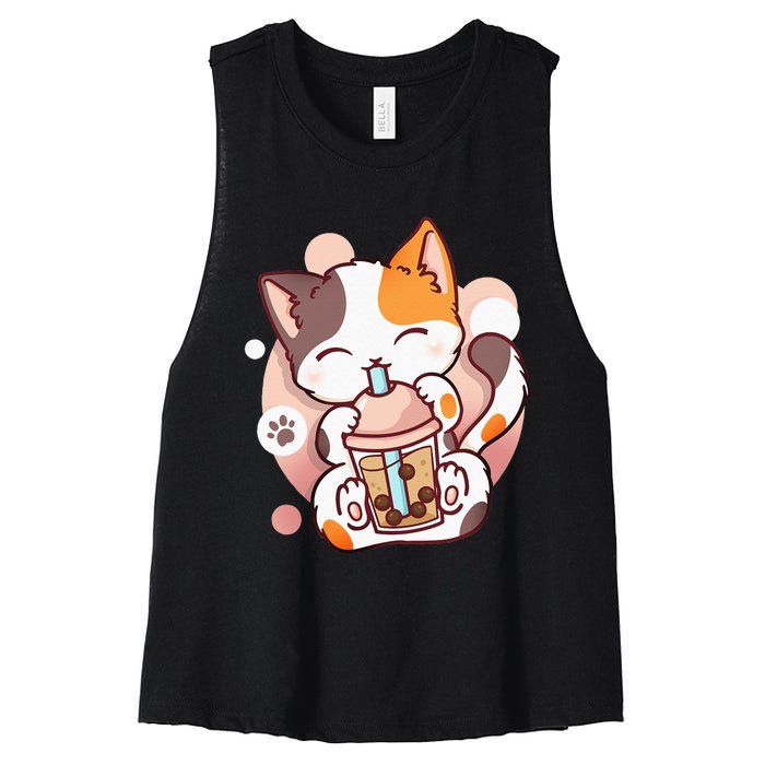 Cat Boba Tea Bubble Tea Anime Kawaii Neko Women's Racerback Cropped Tank