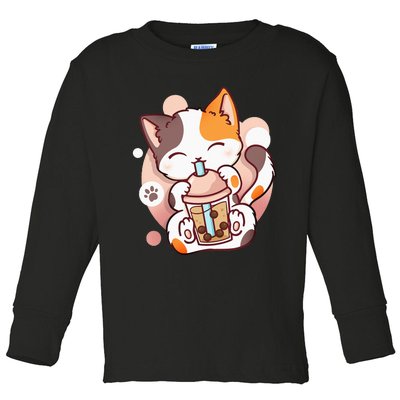 Cat Boba Tea Bubble Tea Anime Kawaii Neko Toddler Long Sleeve Shirt