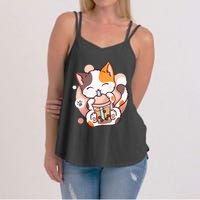 Cat Boba Tea Bubble Tea Anime Kawaii Neko Women's Strappy Tank