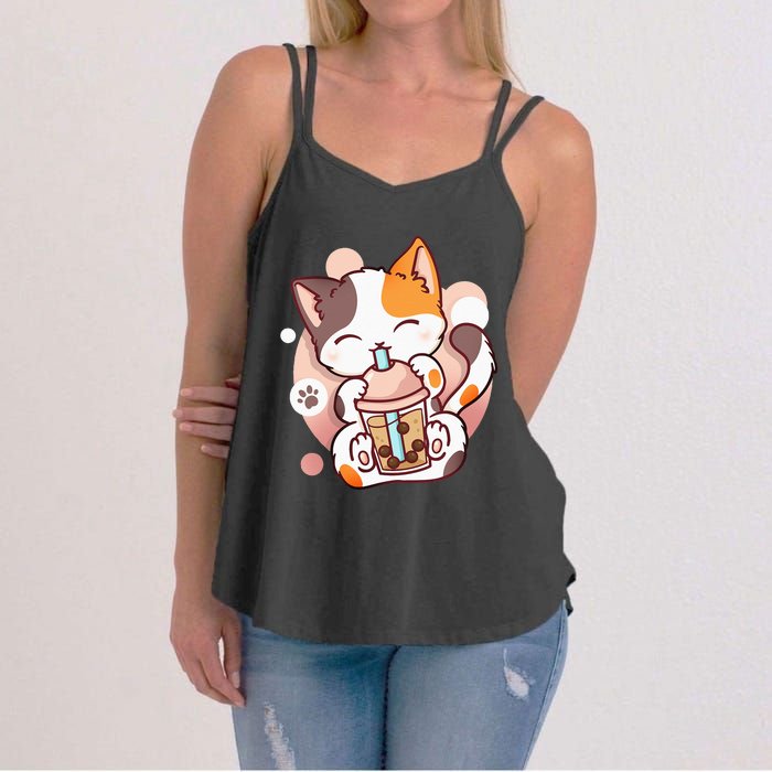 Cat Boba Tea Bubble Tea Anime Kawaii Neko Women's Strappy Tank