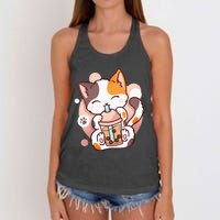 Cat Boba Tea Bubble Tea Anime Kawaii Neko Women's Knotted Racerback Tank