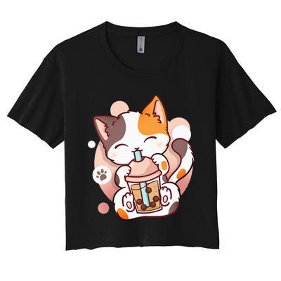 Cat Boba Tea Bubble Tea Anime Kawaii Neko Women's Crop Top Tee