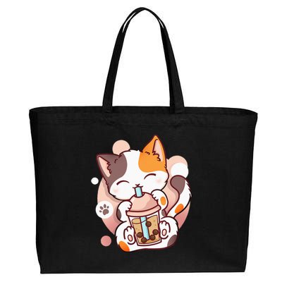 Cat Boba Tea Bubble Tea Anime Kawaii Neko Cotton Canvas Jumbo Tote