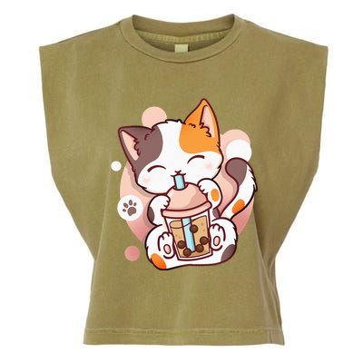 Cat Boba Tea Bubble Tea Anime Kawaii Neko Garment-Dyed Women's Muscle Tee