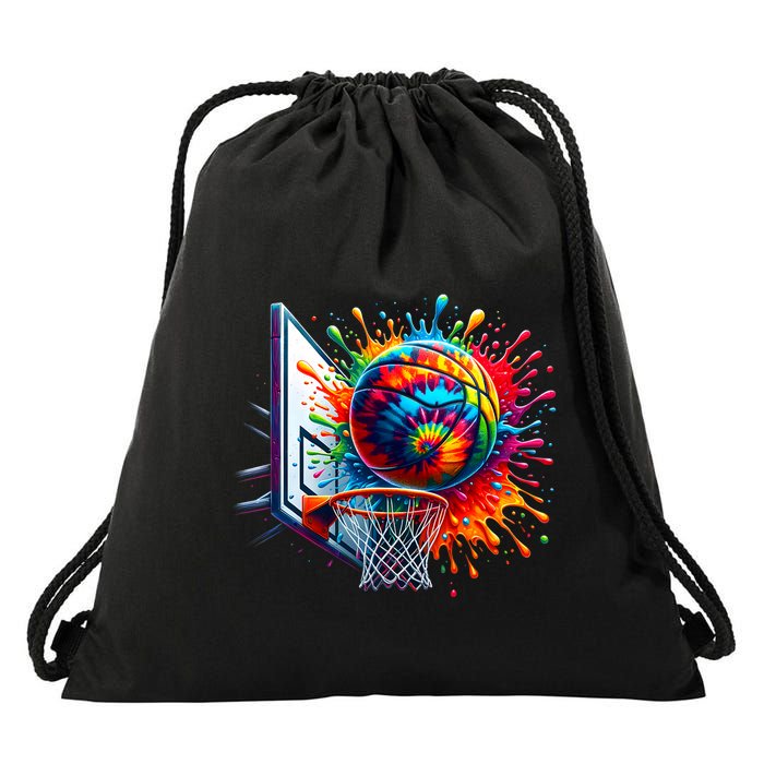 Colorful Basketball Tie Dye Color Splash Basketball Hoop Net Drawstring Bag