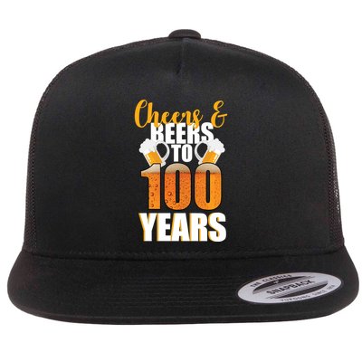 100th Birthday Cheers & Beers To 100 Years Flat Bill Trucker Hat