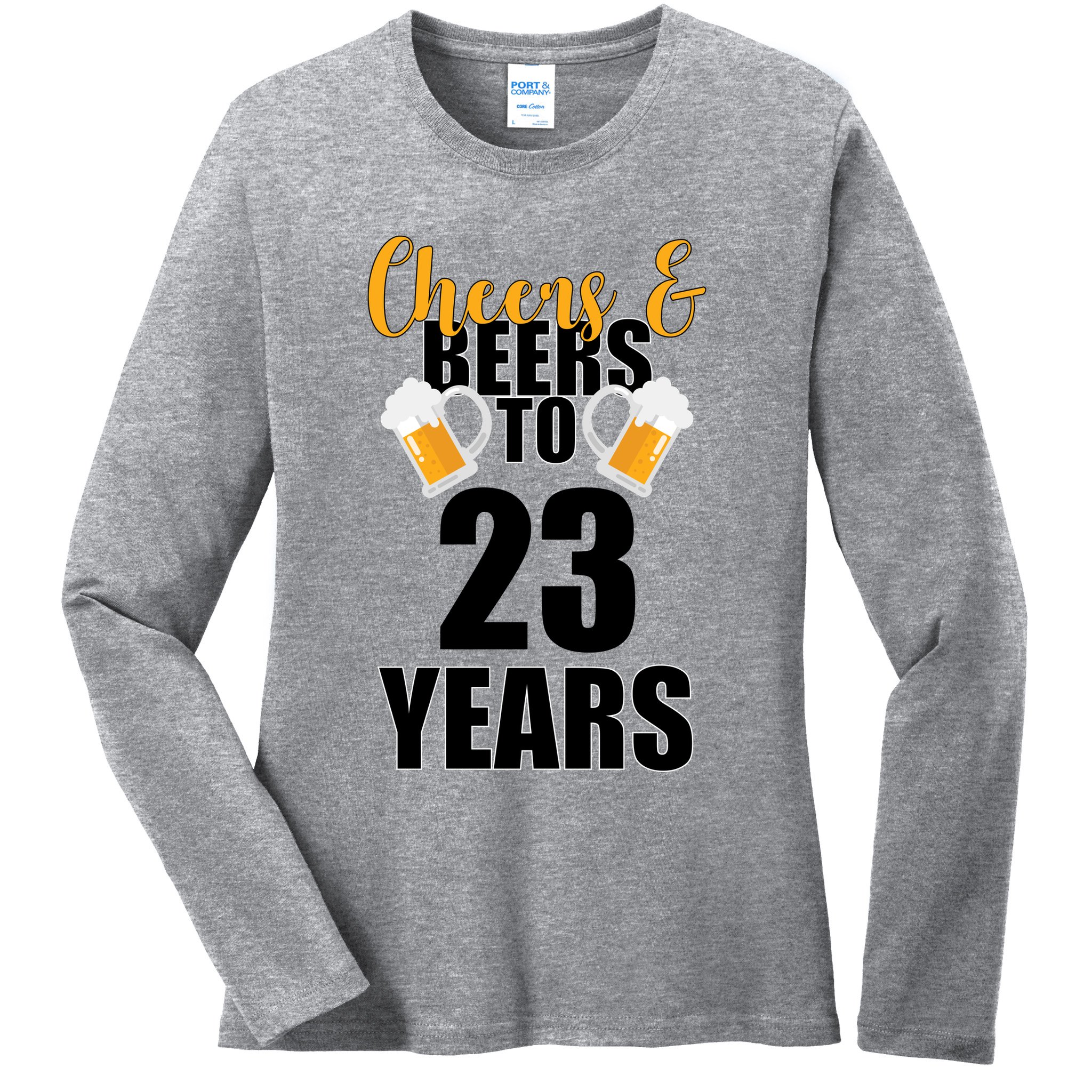 Personalize Cheers & Beers Custom Birthday Year Ladies Long Sleeve Shirt