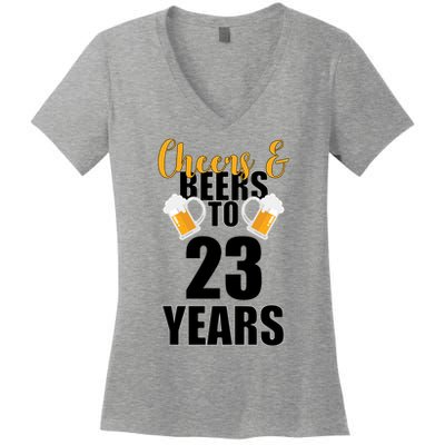 Personalize Cheers & Beers Custom Birthday Year Women's V-Neck T-Shirt