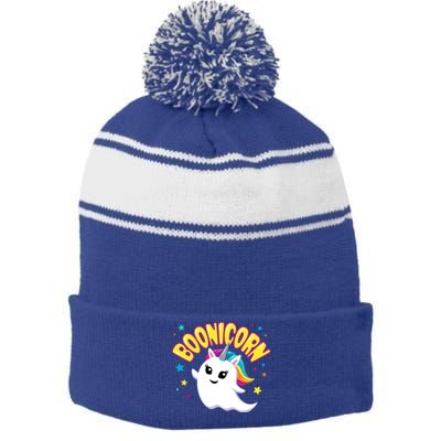 Cute Boonicorn Unicorn Ghost Gift Stripe Pom Pom Beanie