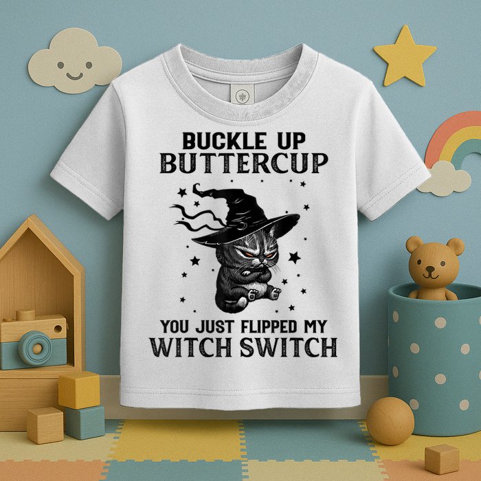 Cat Buckle Up Buttercup You Just Flipped My Witch Switch Toddler T-Shirt