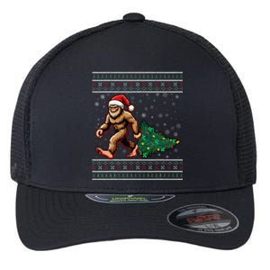 Christmas Bigfoot Ugly Sweater Carrying Tree Santa Hat Xmas Flexfit Unipanel Trucker Cap