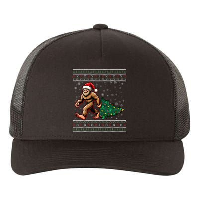 Christmas Bigfoot Ugly Sweater Carrying Tree Santa Hat Xmas Yupoong Adult 5-Panel Trucker Hat