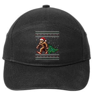 Christmas Bigfoot Ugly Sweater Carrying Tree Santa Hat Xmas 7-Panel Snapback Hat