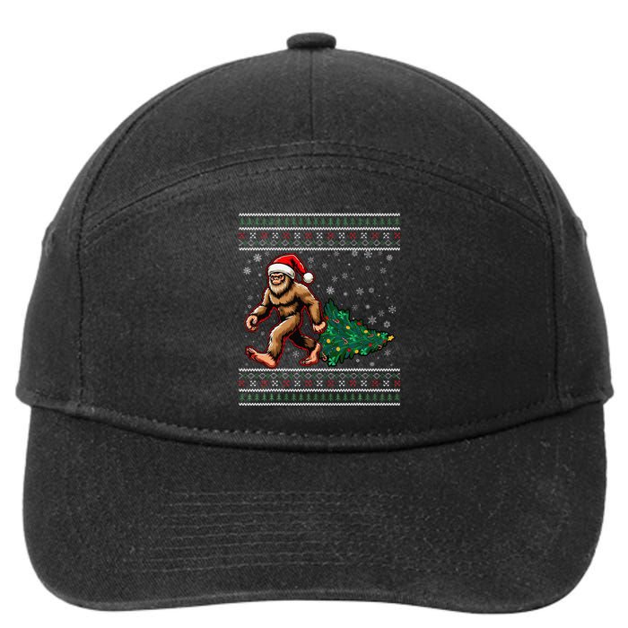 Christmas Bigfoot Ugly Sweater Carrying Tree Santa Hat Xmas 7-Panel Snapback Hat